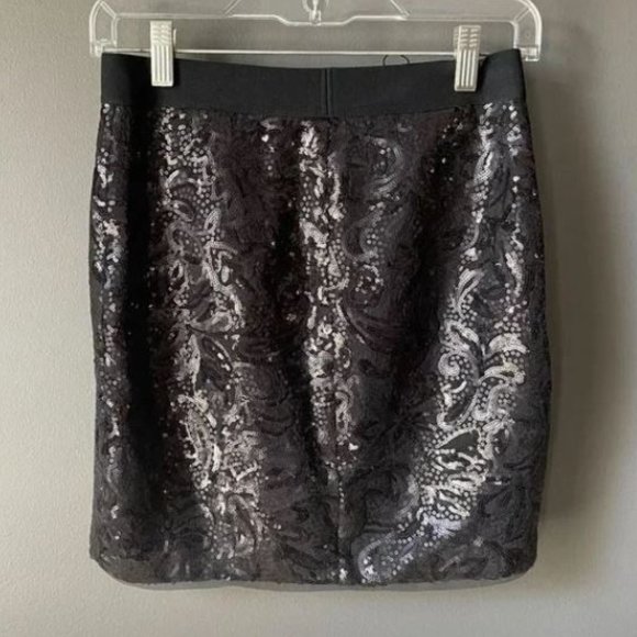 NWT BCBG MaxAzria Joanne Pull On Black Sequin Wrap Mini Skirt XS - Picture 3 of 4